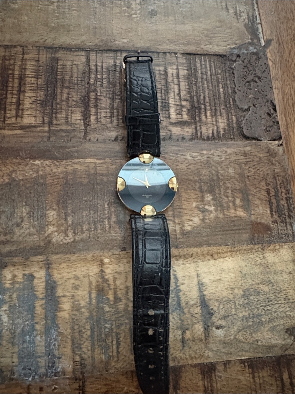 Bulova Black Dial Watch with Gold Accents